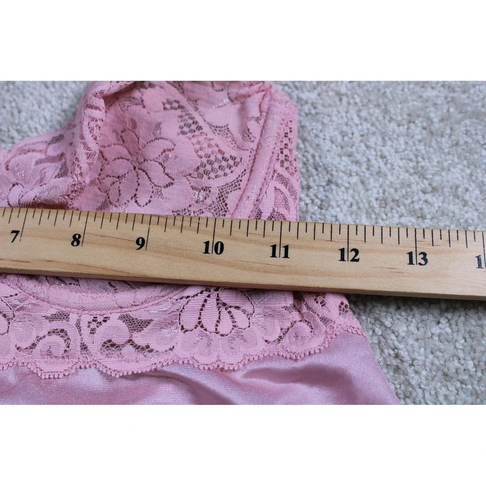 Vintage Lingerie Nightgown Womens Large Pink Lace Sheer Mesh Babydoll Slip 90s - Picture 2 of 6